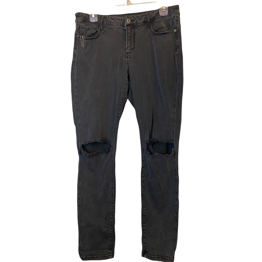 decree super skinny charcoal grey distressed denim Jeans juniors 13 open knees